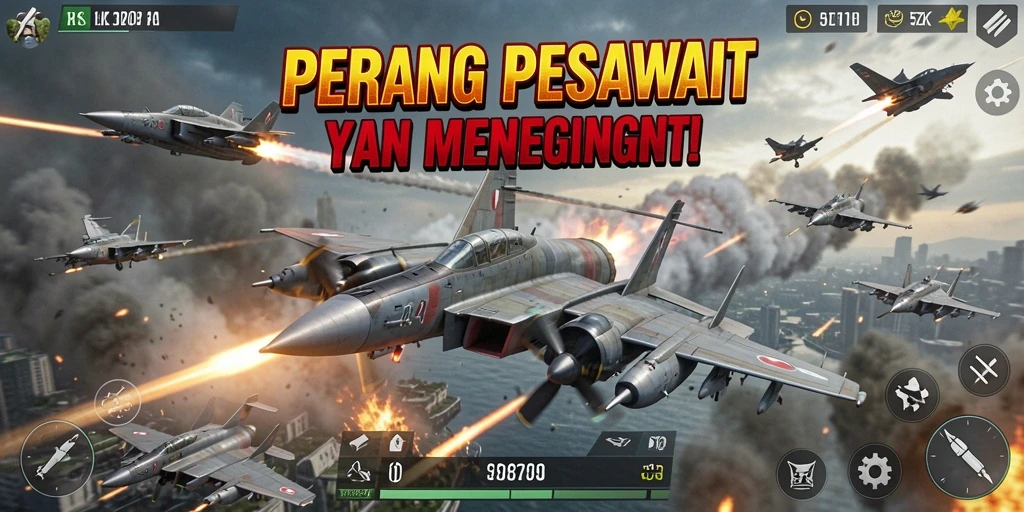 Tampilan antarmuka game Perang Pesawat yang mendebarkan dan interaktif.