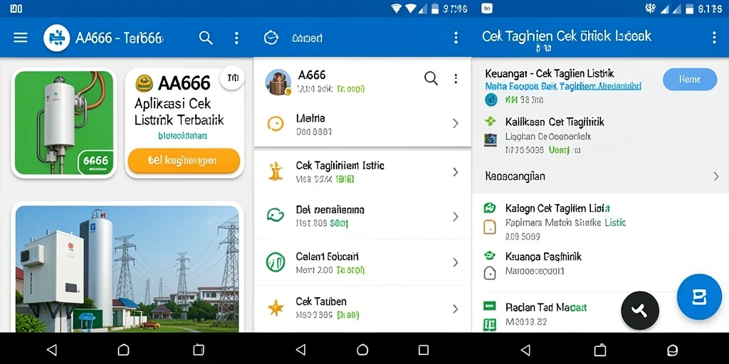 Antarmuka aplikasi AA666 menampilkan informasi tagihan listrik yang jelas.