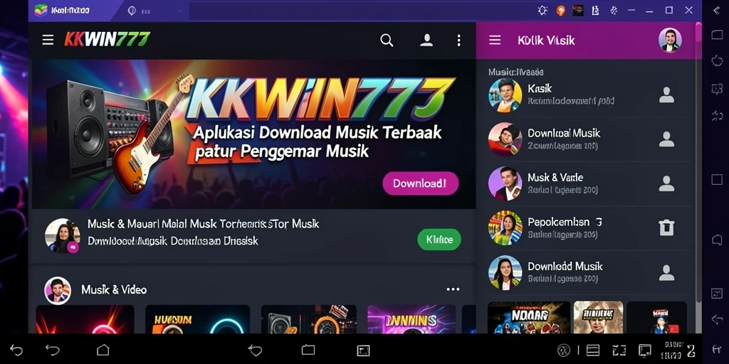 Tampilan antarmuka KKWIN777 untuk mengunduh musik dengan mudah.
