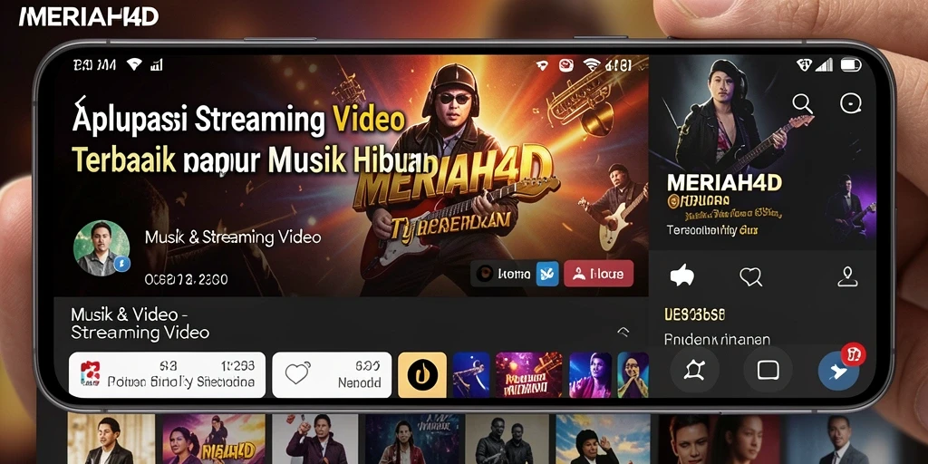 Antarmuka MERIAH4D yang menampilkan koleksi video dan musik.