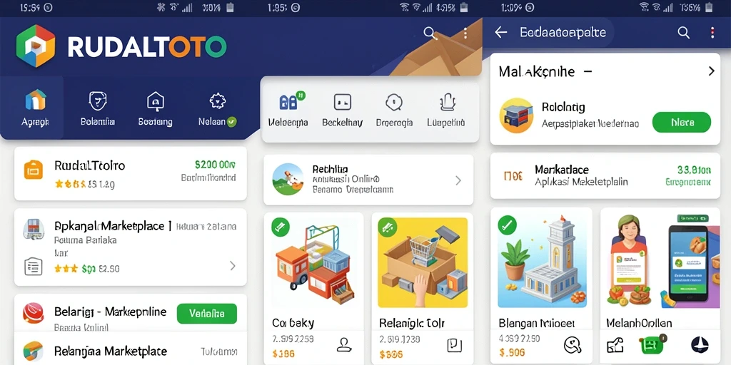 Tampilan antarmuka aplikasi RUDALTOTO dengan fitur Marketplace yang lengkap.