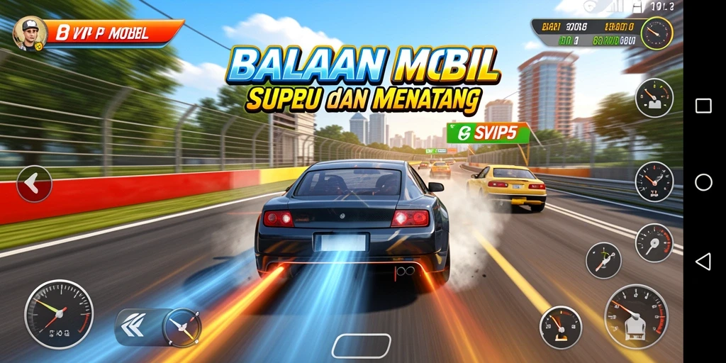 Tampilan utama SVIP5 dengan grafik balapan mobil yang memukau.
